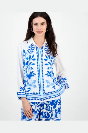 I.N.C. International Concepts Petite Cotton Floral-Print Blouse, Exclusively at Macy
