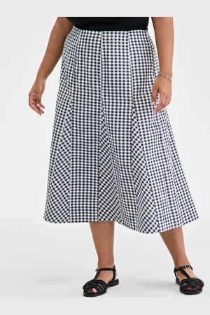 On 34th Trendy Plus Size Gingham Seersucker Midi Skirt, Exclusively at Macy