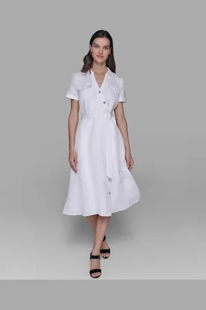 Karl Lagerfeld Petite Novelty-Button Tie-Waist Midi Shirtdress