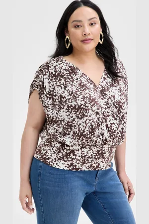 I.N.C. International Concepts INC Plus Size Printed Ruched Surplice-Neck Top, Exclusively at Macy