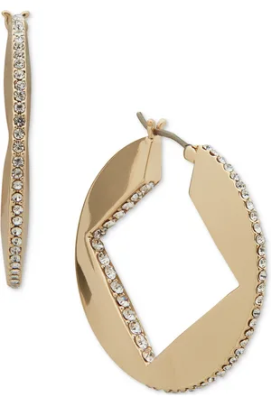 Karl Lagerfeld Medium Pave Square-Cut Hoop Earrings, 1.1"