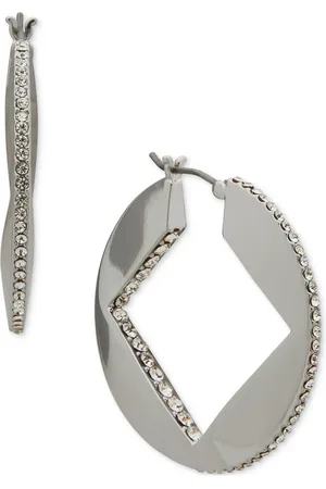 Karl Lagerfeld Medium Pave Square-Cut Hoop Earrings, 1.1"