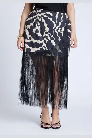 Eloquii Plus Size Wrap Front Fringe Mini Skirt