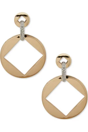 Karl Lagerfeld Two-Tone Pave Square Drop Hoop Earrings