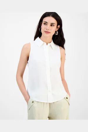 I.N.C. International Concepts Petite Spread-Collar Button-Front Top, Exclusively at Macy