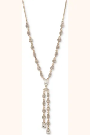 Givenchy Gold-Tone Pave Cluster & Pear-Shape Crystal Lariat Necklace, 16" + 3" extender