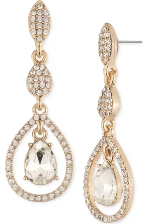 Givenchy Gold-Tone Pave Cluster & Pear-Shape Crystal Orbital Triple-Drop Earrings