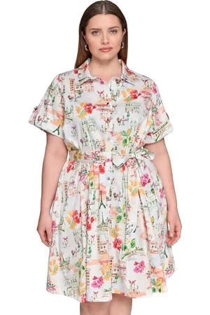 Karl Lagerfeld Plus Size Conversational Belted Shirtdress