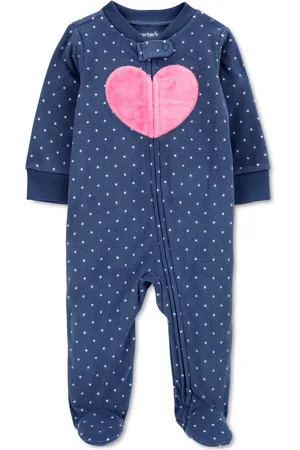 Carters Baby Boys and Baby Girl 2 Way Zip-Up Sleep & Play Fleece Footie Pajamas - Blue/Heart