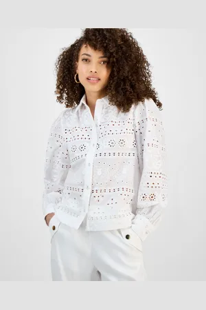 I.N.C. International Concepts Petite Cotton Eyelet Button-Front Top, Exclusively at Macy