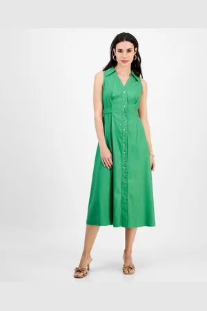 I.N.C. International Concepts Petite Belted Linen-Blend Sleeveless Shirtdress, Created for Macy