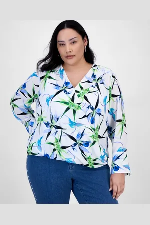 I.N.C. International Concepts Plus Size Printed Surplice Long-Sleeve Blouse, Exclusively at Macy