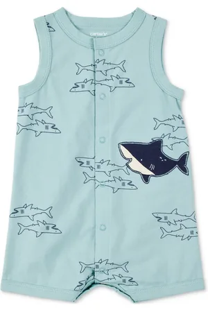 Carters Baby Boys Snap-Up Cotton Romper - Blue/Shark