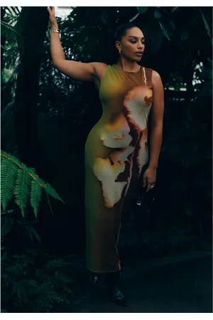 Eloquii Plus Size Printed Mesh Dress With Shirring