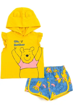 WINNIE THE POEH Toddler Girls Disney Minnie Mouse Lilo & Stitch French Terry Tank Top Shirt Dolphin and Active Shorts to - Yellow / blue, winnie the p