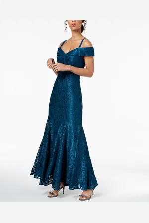 R & M Richards Off-The-Shoulder Lace Gown