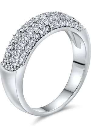 Bling Jewelry Micro Pave Cocktail Cz Pave Statement 1/2 Eternity Band Ring Rose Gold Plated .925 Sterling Silver