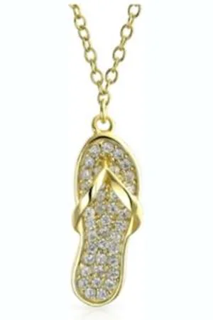 Bling Jewelry Tropical Vacation Nautical Pave Cz Accent Flip Flop Sandal Pendant Necklace Plated .925 Sterling Silver