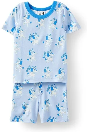 Cotton On Little Boys Little/Big Sawyer Super Soft Short Sleeve Pyjama Set License - Lcn blu dawn blue/bluey yardage