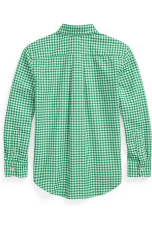 Ralph Lauren Big Boys Gingham Oxford Shirt - Summer emerald, White