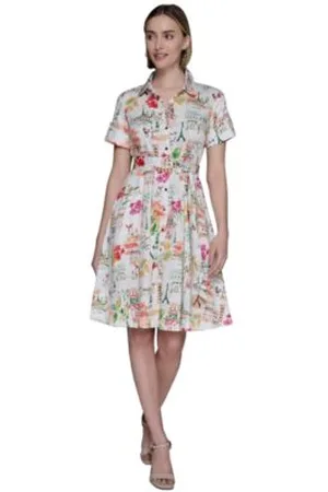 Karl Lagerfeld Womens Printed Cotton A Line Shirtdress 2p 16