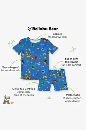 BELLABU BEAR Kids Unisex 2-Piece Short Sleeve & Shorts Pajama Set
