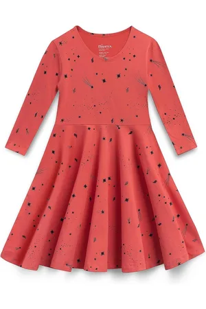 Mightly Toddler Girls Fair Trade Organic Cotton Print 3/4 Sleeve Twirl Dress