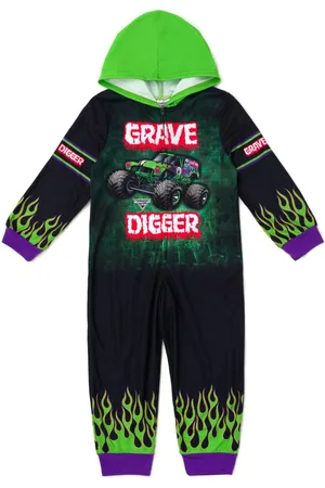 Monster Jam Toddler Boys Grave Digger Zip Up Coverall - Black / green