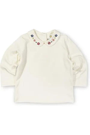 Florence Eiseman Toddler Girls Knit Long Sleeve Blouse With Embroidered Flowers
