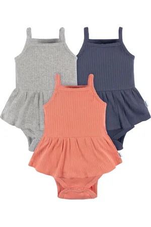 Gerber Baby Girls 3-Pack Sleeveless Skirted Onesies Bodysuits, Antique White, 3-6M