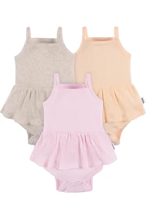 Gerber Baby Girls 3-Pack Sleeveless Skirted Onesies Bodysuits, Antique White, 3-6M