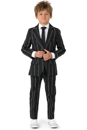 Suitmeister Little Boys Oversized Pinstripe Button Closure Suit Set Including Blazer, Pants and Clip-On-Tie