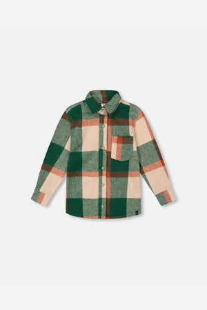 Deux par Deux Baby Boys Long Sleeve Yarn Dyed Plaid Shirt Green and Orange-baby - Green, orange and off-white
