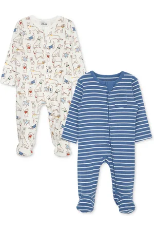 Little Me Baby Boys Pup Parade Footed Coveralls, 2 Pack - Blue/Tan