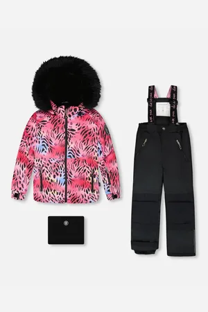 Deux par Deux Big Girls Two-Piece Play Snowsuit with Multicolor Print Jacket and Solid Pant