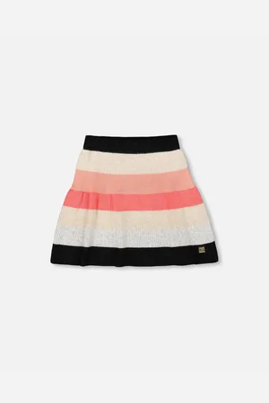 Deux par Deux Big Girls Striped Knit Skirt Beige Black and Pink - Beige, black and pink