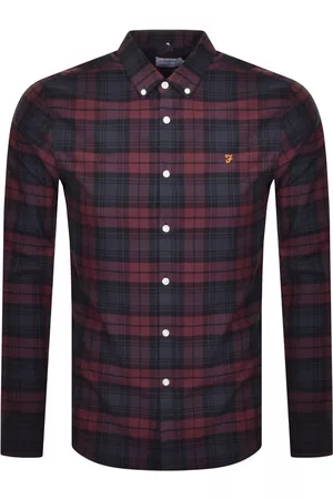 Farah Brewer Check Long Sleeve Shirt in Burgundy and Navy-Red