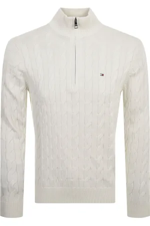 Tommy Hilfiger Quarter Zip Cable Knit Jumper Ivory