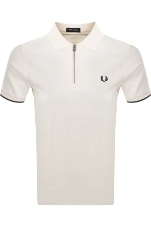 Fred Perry Zip Neck Crepe Polo T Shirt Ecru