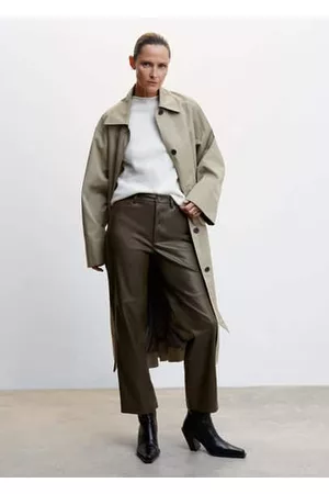 MANGO Leather-effect straight trousers - 14 - Women