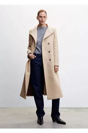 MANGO Woolen coat with belt /pastel grey - XXS - Women