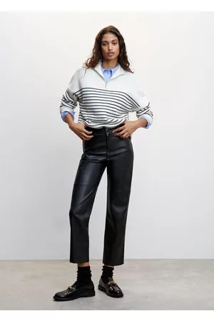 MANGO Leather-effect straight trousers - 1 - Women