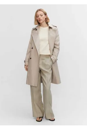 boohoo Belted Short Textured Wool Look Trench Coat - Beige - Size 4