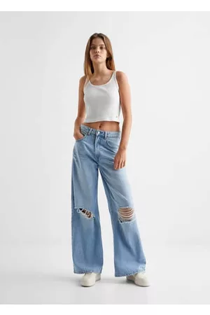 MANGO Decorative ripped wideleg jeans - XXS - Teenage girl