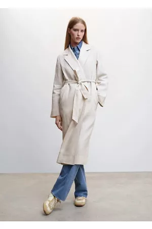MANGO 100% linen trench coat lapels /pastel grey - XXS - Women