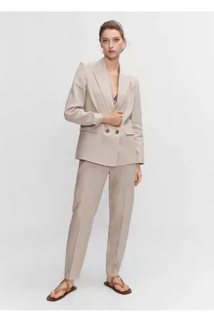 MANGO Women Blazers - 100% linen suit blazer /pastel grey - XXS - Women