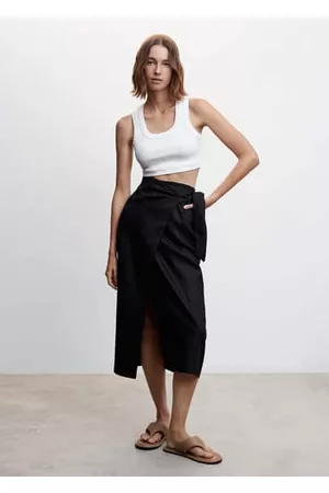MANGO Women Midi Skirts - Linen-blend wrap skirt - XXS - Women