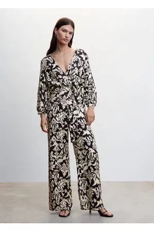 MANGO Women Printed Dresses - Geometric print jumpsuit with bow - XXS - Women
