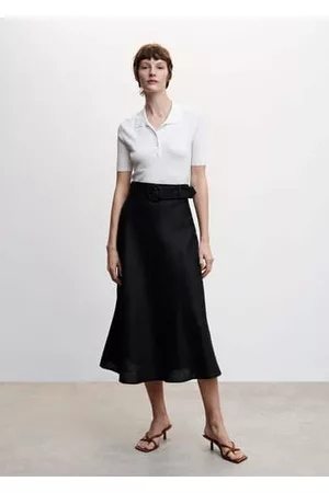 MANGO Women Midi Skirts - Belted linen skirt - 1 - Women