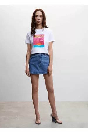 MANGO Women Short Sleeved T-Shirts - Printed cotton shirt - XXS - Women